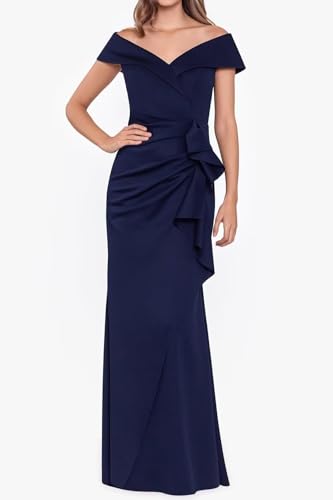 Stylefun Women's Off Shoulder Mother of The Bride Dresses with Pleated Satin Ruched Formal Evening Gowns CYM3263