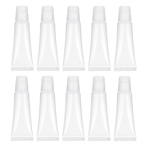 10 Pcs Refillable Travel Toothpaste Tube Empty Lip Gloss Tubes 10ml Clear Lip Balm Containers Refillable Empty Tubes Bottles Balm for Sample Shampoo Makeup Facial Cleanser Lips Gloss