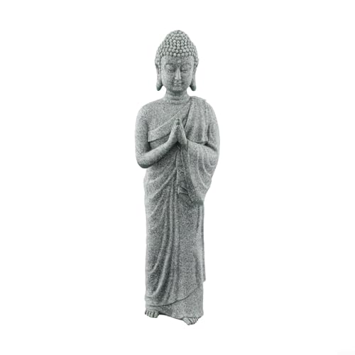 Statue de Bouddha debout en résine pour décoration de jardin ou décoration zen d'intérieur - Non revêtue - Robuste - Effet pierre naturelle (A)