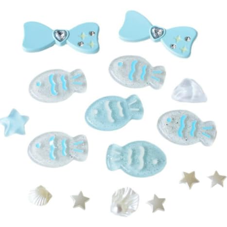 SULIVES16PCS Ocean-Themed Cute Croc Charms Set - Fish, Shell, Star, Bow Shapes - Shoe Decoration Charms, Croc Accessories for Women, Girls, Kids Gifts