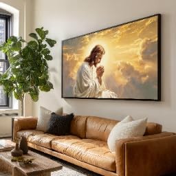 Toile Jésus en prière décoration murale chrétienne affiche grand format 45x80