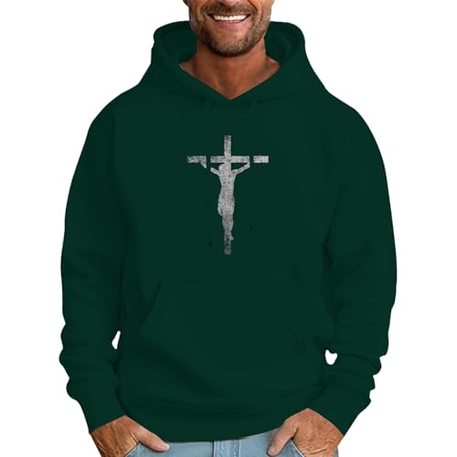 Mens Graphic Hoodies Christian Corss Print Pullover Sweatshirt Casual Hooded Shirt Long Sleeve Outdoor Trendy Tops