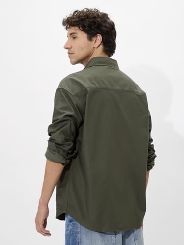Image of The Souled Store Solids Off White Long Sleeve Collared Cotton Utility Shirts for Mens & Boys- Regular Fit with Classic Style