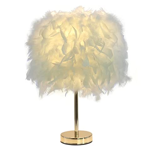 GUANSHAN Lampe de table en plumes blanches Lampe de chevet avec abat-jour de bureau en plumes à base dorée pour chambre à coucher, décoration de la maison, accessoires de photographie Cover
