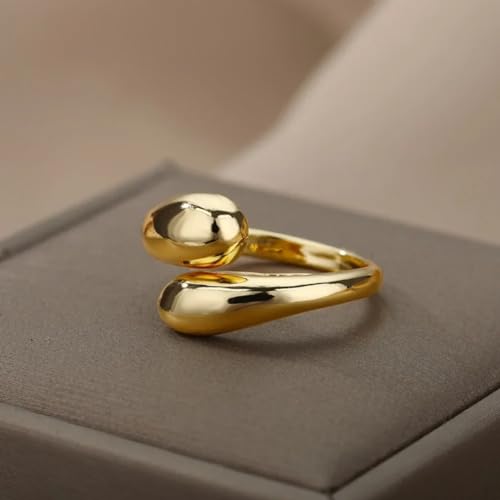 Stainless Steel Smooth Double Ball Beads Rings For Woman Open Gold Color Geometric Wedding Couple Rings Aesthetic Jewelry Gift2