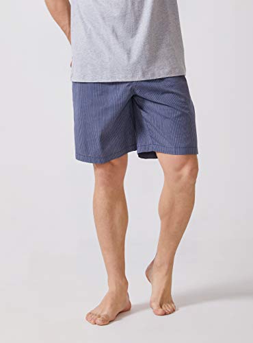 DAVID ARCHY Men's Comfy Cotton Sleep Shorts Lounge Wear Pajama Pants Wowen Summer Bottoms with Pockets 2 Pack (S, Black Stripe/Navy Blue Stripe)3