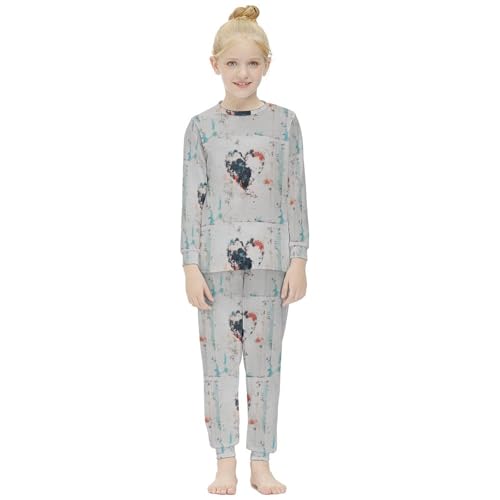 Dog Paw HeartGirls Pajamas, Long-sleeved Casual Pajamas And Home Clothes7-9Y（120cm）