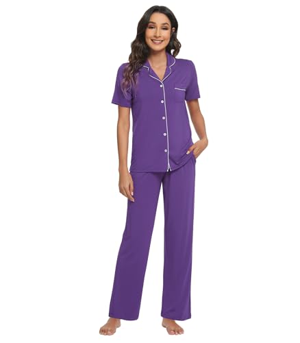 Image of WiWi Viscose from Bamboo Women's Pajamas Set Super Soft Button Down Top and Pants Sleepwear Cooling Pjs S-3X