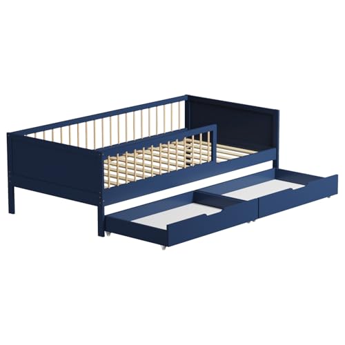 Happy Garden Lit 190x90cm en Bois Bleu foncé Adam, avec sommier à Lattes - Structure en Bois,...
