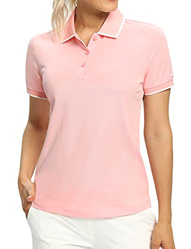 Hiverlay Polo Shirts for Women Pink M Golf Shirts Dry Fit UPF 50+ Lightweight Moisture Wicking Collared Tennis Shirts Ladies Tops