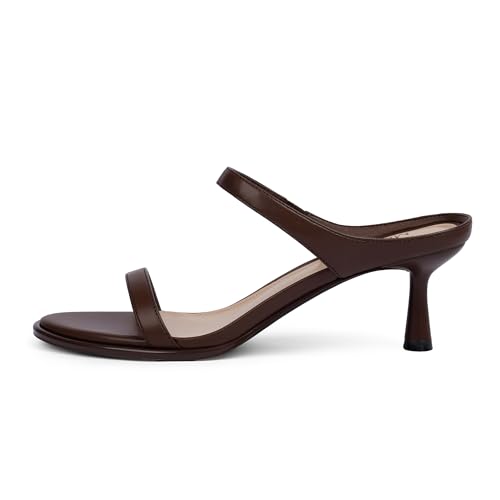 Image of Modatope Two Strap Heeled Sandals for Women Kitten Heel Rounded Toe Heels Women Slip on Open Toe Sandals