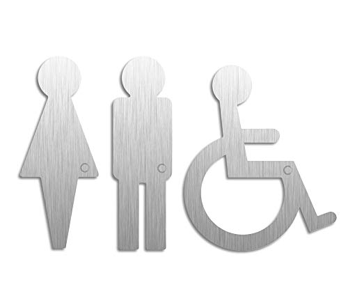 Plaques pictogrammes - WC Toilettes Femmes Hommes Handicapés | Lot de 3 Matériau Acier inox H=120/117 mm No.1107