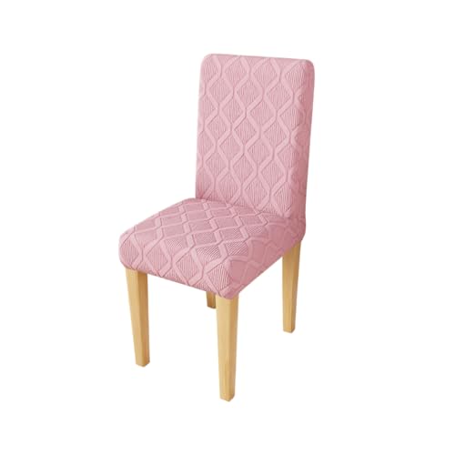 Image of Lukzer Elastic Dining Chair Cover - 1PC Pastel Pink Diamond Pattern | Textured High Stretch Jacquard Seat Cover | Removable Washable Short Dining Chair Cover Protector Seat Slipcover | (CC-154-01)