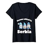 Mujer Serbia Hanukkah Judío Gnomeukkah Janucá Serbia Camiseta Cuello V