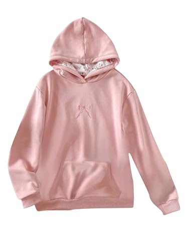 Floerns Girl's Cute Bow Floral Hoodie Hooded Sweatshirts Preppy Pullover Tops