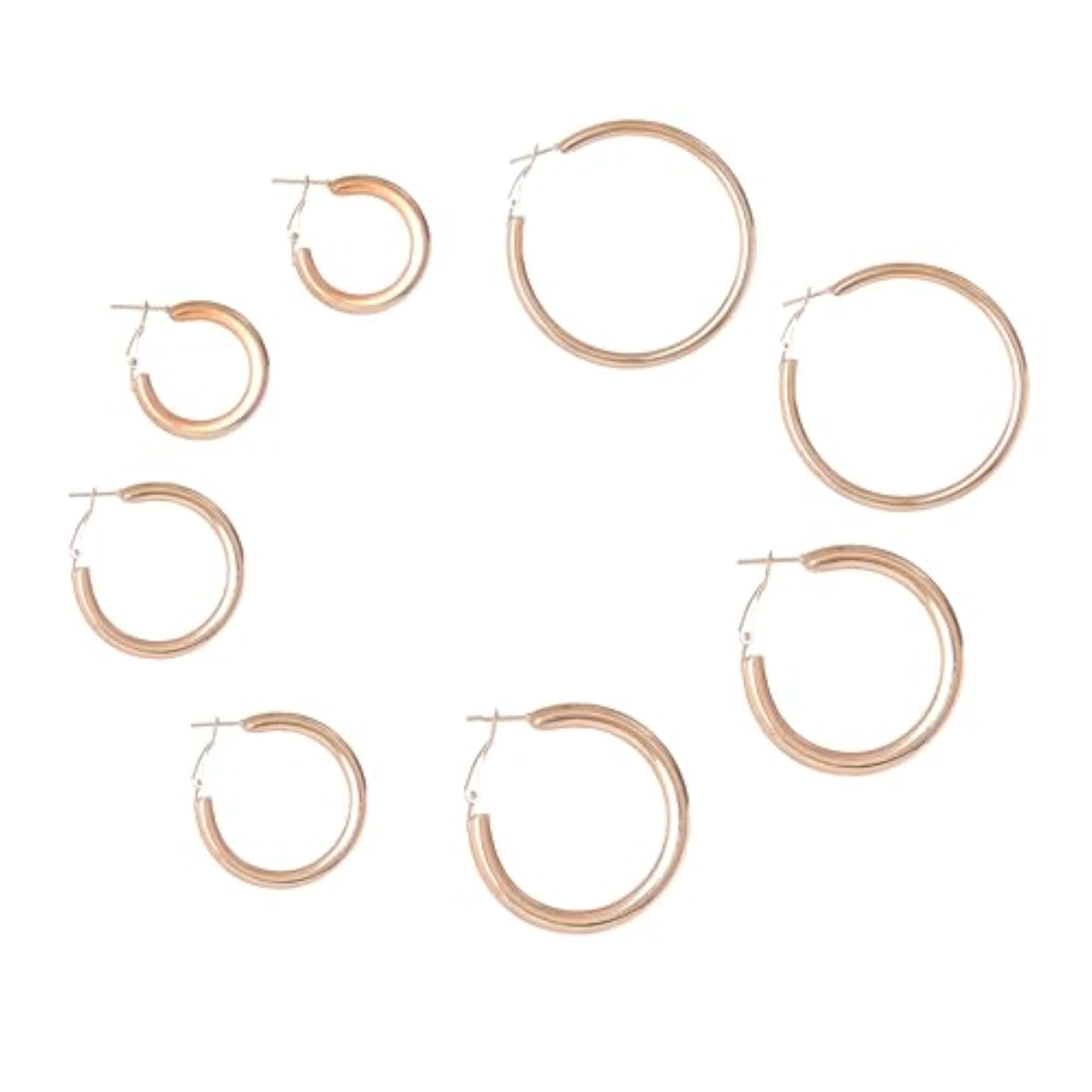 Women's Gold Plated Modern Korean Style Lightweight Hoop Earrings Set of 4