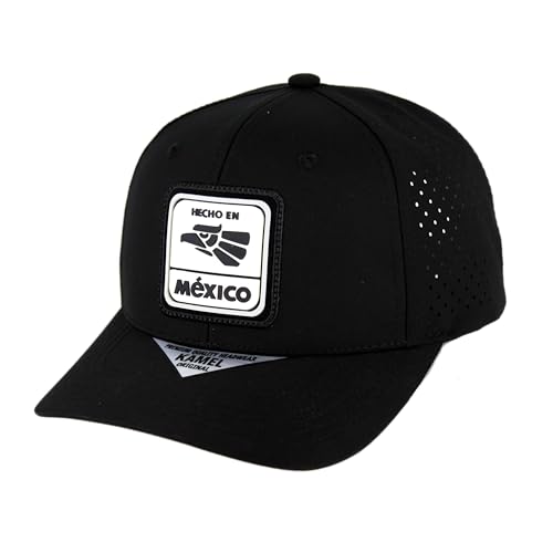 Hecho En Mexico Square Patch Baseball Cap for Men Curved Bill Hat with Premium Quality Adjustable Hook-and-Loop Perforated Side Panels Black
