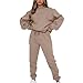 amropi Trainingsanzug Damen Pullover Sweatshirt und Jogginghose Warm Vlies Kleidungsset (Braun,L)