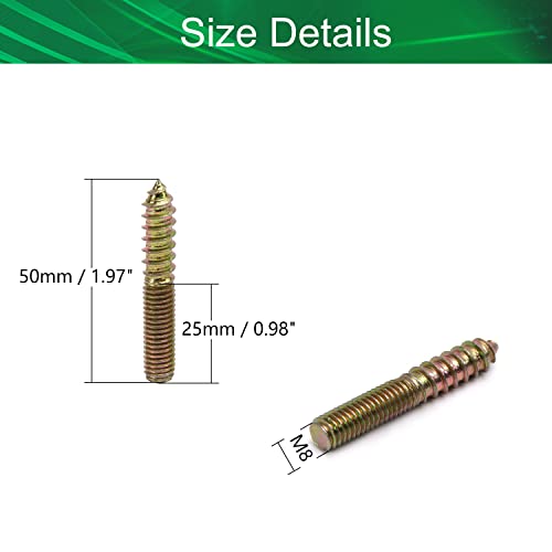 Image of 10Pcs Carbon Steel Double Headed Hanger Bolts 2 inch Length Self-Tapping Screw for Furniture Installation M8x50 Bronze