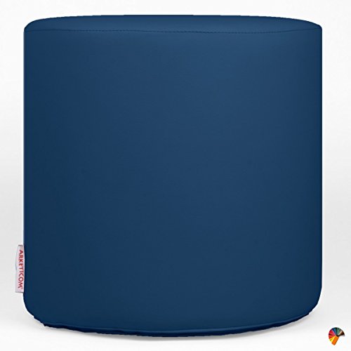 Arketicom Puff Puf Pouf Chill, Cilindro Reposapies en Piel Sintetica Polipiel (Desenfundable con Cremallera) en Poliuretano Expandido de Alta Densidad Azul 42x42 cm