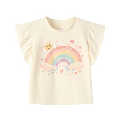 Image of Mud Kingdom Toddler Little Girls T-Shirts Colorful Love Heart Printing Ruffle Sleeve Valentine's Day Tees Casual Summer