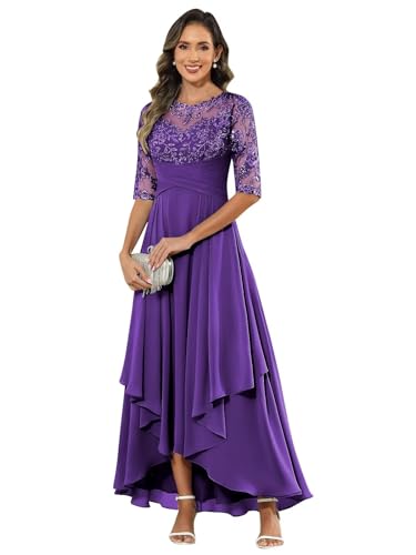 1/2 Sleeve Mother of The Bride Dresses for Women Lace Chiffon Sequin Ruched A Line Long Formal Evening Gown