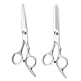 【Fish&Fairy】 散髪 ハサミ ステンレス製 すきばさみセット 髪切りハサミ 散髪はさみ 美容 理容 家庭用 低すき率 初心者 セルフカット (2点セット)