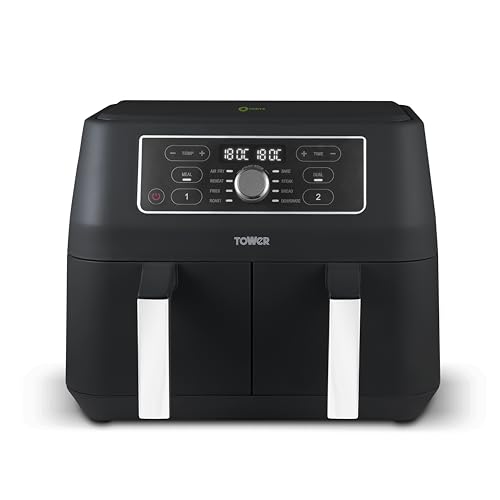 Tower T17181AFR Vortx Dual Basket Air Fryer with Digital Touch Display, Dual Function, 8 Presets, 8L, 2460W, Black