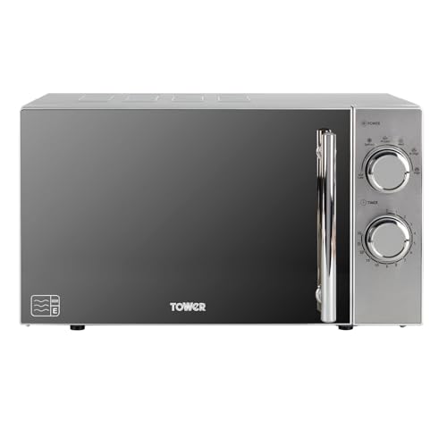 Tower T24015S 800W 20L Microwave with 5 Power Levels and a 30 Minute Timer, Silver
