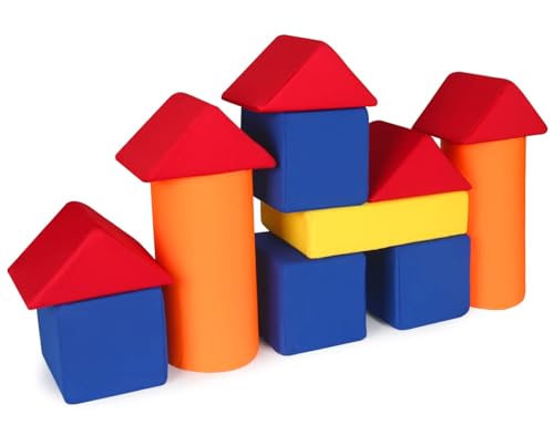 Image of UHAPPYEE Toddler Foam Building Blocks, 12 PCS + 4 Kinds of Shapes Colourful Stacking Block Sets for Kids, Soft Foam Building Blocks Throwing Toys