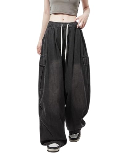Cargo Pants for Women Men Baggy Jeans High Waisted Wide Leg Drawstring Pants Pants with Pockets Grunge Streetwear