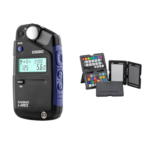 Sekonic FLASHMATE L-308X Belichtungsmessgerät für Fotografen und Filme, Schwarz/Blau & Calibrite ColorChecker Passport Photo 2: Farbkarte für Fotografie