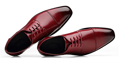 Dress Oxford Formal Shoes for Men Lace Up Cap Toe Black Burnished Toe PU Leather Anti-Slip Low Top Resistant Non Slip Block Heel Wedding(Red,10 M US)4