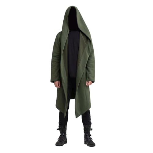 Hulpvktsgiq Men's Long Hooded Cardigan Ruffle Shawl Collar Open Front Outwear Lightweight Drape Cape Overcoat