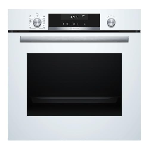 Bosch - Horno Multifunción Pirolítico, 60 cm, Display LCD con mandos ocultables, Home Connect, Recetas pre-programadas, ClipRails, Serie 6, Cristal blanco, HBG5780W6