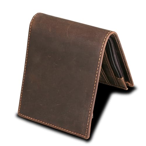 Small leather Mens RFID Blocking Bifold Wallet Slim Minimalist Western Wallet For Men with Credit Cards(brown)