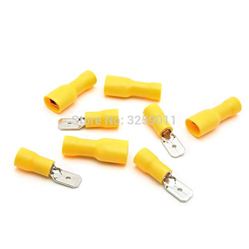Gimax 500PCS Butt Connector Spade Crimp Terminal Male Female Full-Insulating Joint 12-10 AWG MDD 5.5-250 FDFD 5.5-250 yellow