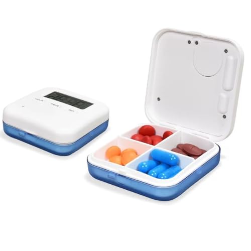 Smart Pill Box ,Smart Pill Box with Ringing Vibration Reminder,AM/PM Automatic Alarm Reminder, Portable Daily Medicine Container Case for Vitamin, Fish Oils, Supplements