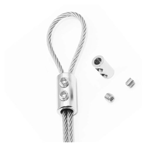 LZZYFPX 10 Abrazaderas for eslingas de Alambre de Acero de 2/3 mm con Doble Orificio, Clip de Cobre metálico, Accesorios de fijación for eslingas de Cuerda de Acero Inoxidable.(For 2mm Wire X10pcs)