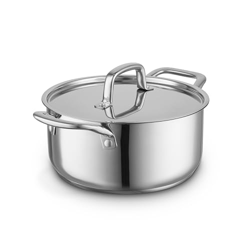 Sur La Table 24cm Casserole with Lid, Riveted Steel Handles, Induction Compatible, Oven Safe Up To 220°C, Stainless Steel, SLT900228
