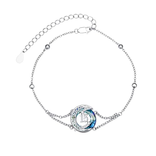 JUSTKIDSTOY Birthday Gifts Bracelet for Women Girls 925 Sterling Silver Celtic Moon Star Bracelets with Blue Crystal Pendant Jewelry for Sister Friends