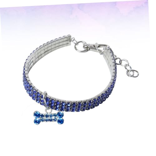 Hohopeti Collar Elástico para Mascotas con Rhinestones Brillantes y Colgante Forma de Cadena para Cuello de Perro y Gato Azul Cómodo y Decorativo para Diario