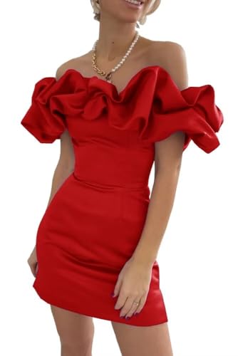 Off Shoulder Homecoming Dresses 2024 Ruffles Satin Sheath Pleated Short Mini Prom Cocktail Graduation Dresses