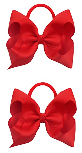 Image of Xansema 2Pcs 6 Inches Ribbon Baby Girls Headbands Infant Elastic Hairbands Large Cheer Bow Hair Band Accessories for Child Toddlers Girls (Red)