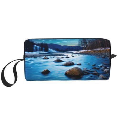 LNNIUK Neceser de viaje con estampado de estrellas y ríos, bolsa de maquillaje con cremallera