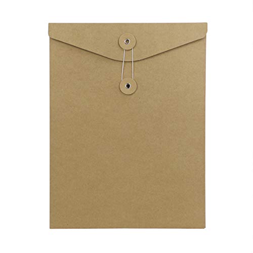 10 Pcs A4 Size Kraft Paper Project Envelope File Folder Bags Document Bills Storage Organizer Bag Case with Expandable Gusset Portfolio Organizer Sleeve Pocket with String Fastener, Office Supplies