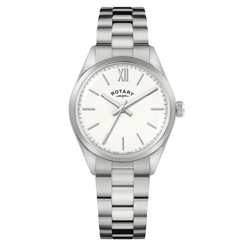 Rotary Reloj de pulsera de acero inoxidable con esfera blanca para mujer Rotary Reloj de pulsera de acero inoxidable con esfera blanca para mujer