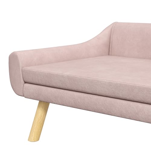 PawHut Hundesofa Katzensofa mit Rückenlehne, Hundecouch mit Holzbeine, Haustiersofa mit Kissen, Hundebett für mittelgroße und große Hunde, Samt, Rosa, 102 x 58,5 x 42,5 cm