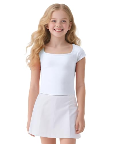 Crop Tops for Girls Short Sleeve Shirt Girls Summer Tops Square Neck Slim Fit Tops Basic Tee3