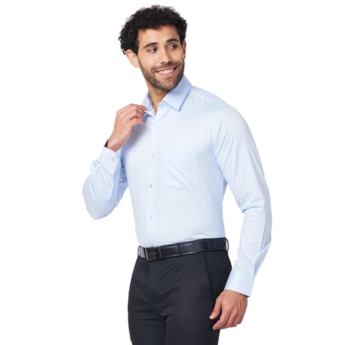 Image of Raymond Men's Slim Fit Pure Cotton Structure Pattern Semi Cutaway Collar Full Sleeve Formal Shirt